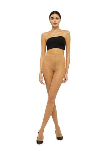 Image of Wolford Individual 10 Control Top Tights For Women Sheer Support Pantyhose Waist Sculpting Cotton Gusset Soft Waistband