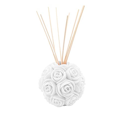 MANULENA Ambientador Mikado con Forma De Rosa. Aroma Garden Bouquet. Color Blanco. Difusor De Varillas con Palitos De Rattan Natural. 100 ml Cover