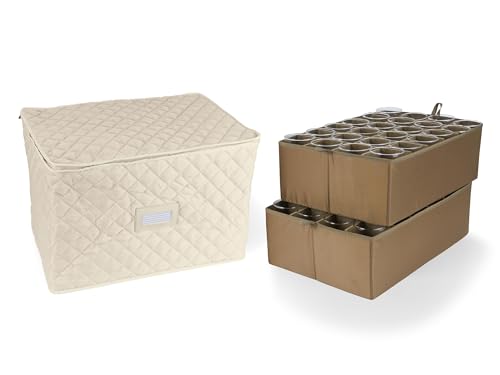 Covermates Keepsakes - Adjustable Glassware Storage - Padded Protection - ID Window - Stain Resistant - Machine Washable - China Storage, Cream