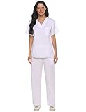 【2 piezas】-- Uniformes Conjunto Paquete Incluye: 1 Camiseta + 1 pantalón. La camiseta cuello V tiene 4 bolsillos superpuestos de gran capacidad, cierre de botón en el hombro izquierdo para poner y quitar fácilmente, aberturas laterales para facilitar el movimiento.
