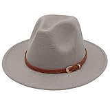 Filzhut für Damen Herren Winter Fedora Hut mit breiter Krempe Panama Hut Outdoorhut mit Lederband(A-Grau,M)