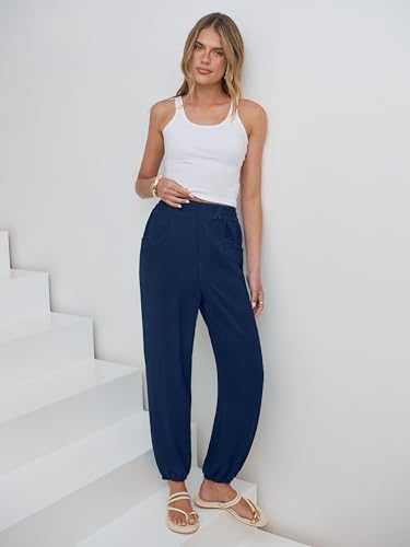 Image of ANRABESS Womens Pants Elastic Waist Summer Casual Harem Barrel Lounge Work Slacks Cropped Beach Vacation Clothes with Pockets
