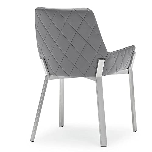 Zuri Furniture Sydney Gray Leatherette Dining Chair With Polished Stainless Steel Legs #TOP6