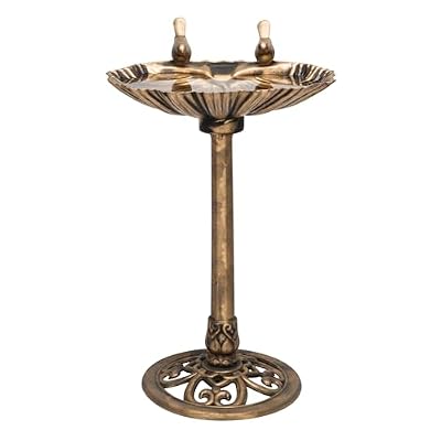 Alpine Corporation 31" Tall Outdoor Vintage Birdbath with Bird Figurines Yard Statue