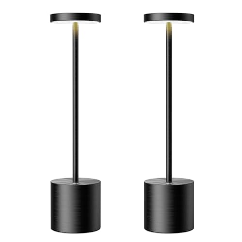 SAKRINGT Cordless Table Lamps Rechargeable,6000mAh Portable Battery Operated LED Table Light for Restaurant Outdoor 2 Pack Black