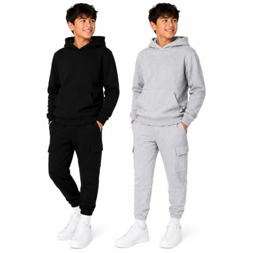 Image of Quad Seven Boys Sweat Suit Set - 4 Piece Soft Fleece Pullover Hoodies and Athletic Cargo Jogger Sweatpants for Boys (5-18)
