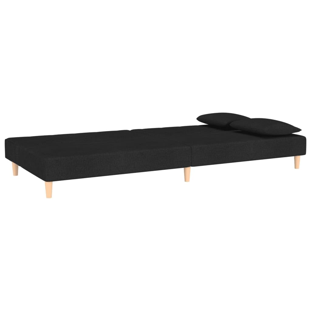 Sofá cama de 2 plazas con 2 cojines de tela negra - Cama y asiento para el salón con marco de madera resistente y función cómoda 2 en 1