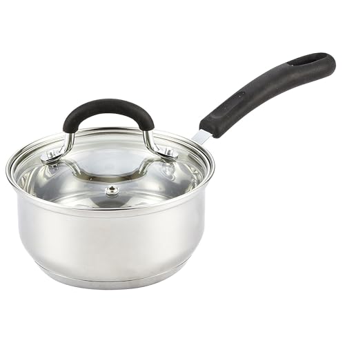 Cook N Home Saucepan Sauce Pot with Lid 1 Quart Stainless Steel , Stay Cool Handle, silver