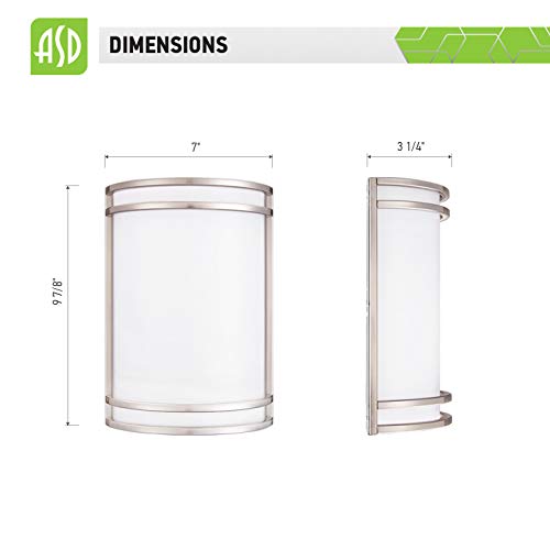 Asd Led Indoor Wall Mount Light Fixture - Modern Interior Brushed Nickel Wall Sconce Lighting - 3000K 4000K 5000K Adjustable - Half Cylinder Hallway Light Fixture - Etl & Energy Star Listed 2 Pack #TOP2