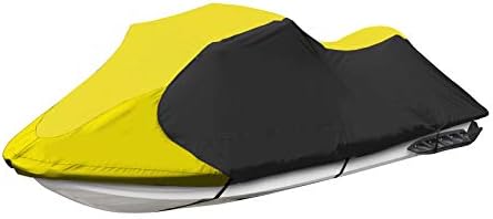 JETPRO Trailerable Jet Ski Cover, Waterproof Marine Grade 600D Heavy Duty Polyester PWC Cover Yellow/Black Fits from 136"-145" 3 Seater