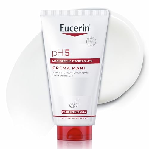 Eucerin pH5 Crema Mani 75 ml, Crema mani secche e screpolate ad assorbimento rapido per un'idratazione di lunga durata, Formula riparatrice con Dexpantenolo per pelle secca e sensibile