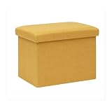 Bonlife Tabouret de Rangement Pliable en Lin avec Espace de Rangement, Banc rembourré avec Couvercle, pour Salon, Couloir, Chambre d'enfant, 42 x 32 x 32 cm, Gingembre