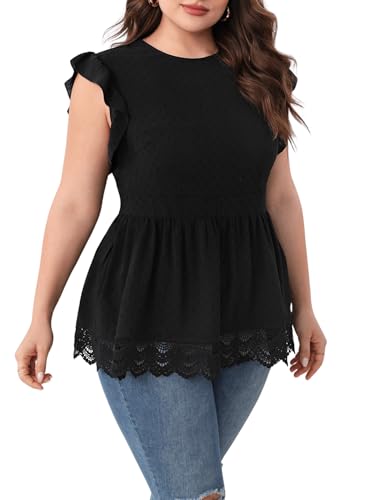 SHENHE Women's Plus Size Backless Top Tie Back Short Sleeve Ruffle Lace Tank Peplum Top Elegant Blouse Shirt2