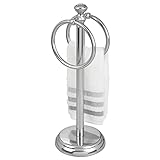 mDesign Decorative Metal Fingertip Towel Holder Stand for Bathroom Vanity Countertops to Display and Store Small Guest Towels or Washcloths - 2 Hanging Rings, 14.25' High - Chrome