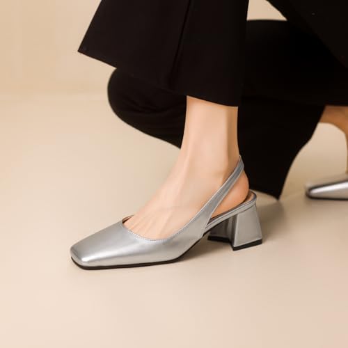 Women's Slingback Block Low Heels Pumps Closed Square Toe Slip On Chunky Heel Work Party Wedding Office Dress Shoes Comfortable Elegant2