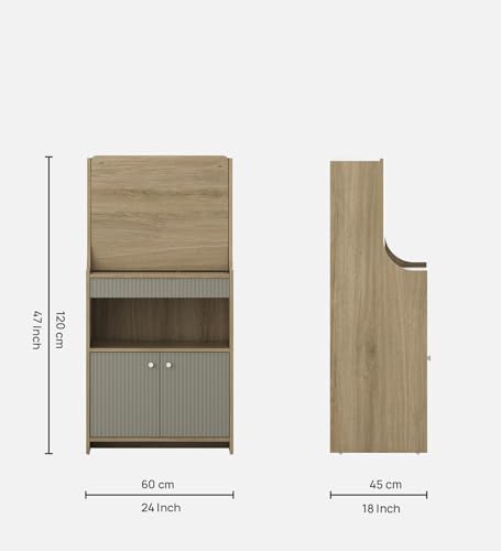 Image of Spacewood Study Table | 3 Year Warranty | Oliver |Study Desk with Storage, Study Table, Table with 3 Shelves and 1 Drawer Storage | Engineered Wood | Santana Oak & Modern Ash