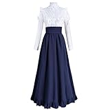 CR ROLECOS Victorian Dress Edwardian Renaissance Costume Women Medieval Vintage Blouse Skirt Ball Gown Halloween Blue S