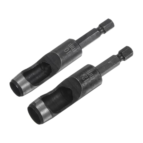 HARFINGTON 2pcs 10mm,12mm Leather Hollow Hole Punch 1/4" Hex Shank for Drills, Belt Hole Punch Punching Cutter Tool for Leathercraft Working