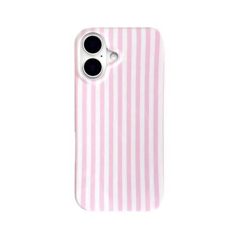 Coque iPhone 16 rayures roses et blanches pour filles et femmes