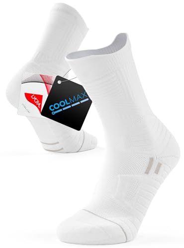 TRENDOUX Calcetines Running Hombre Mujer 43-46, Antiampollas, de Compresión Transpirables para Deporte, Correr, Trekking, Senderismo, Ciclismo - Blanco