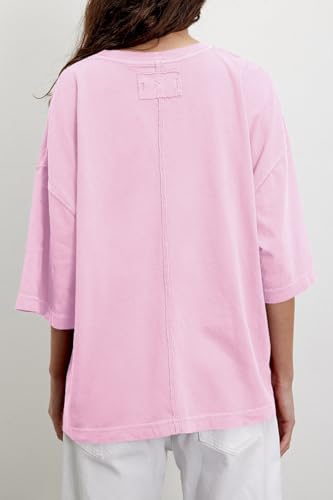 Image of UNCLECAT Womens Oversized Half Sleeve T Shirts Summer Tops Trendy Crew Neck Loose Fit Workout Tee Clothes Pink
