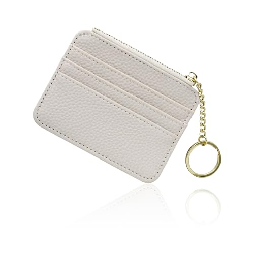 Image of AfitLulu Credit Card Holders for Women Men, Slim Card Wallet Thin Women Wallets with Keychain and 6 Card Slots, Card Holder Wallet Minimalist Bus Pass Holder with Zip Pocket for Coin (White)