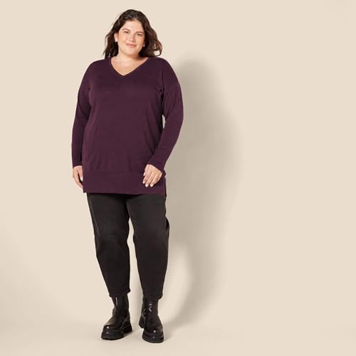 Image of Amazon Essentials Women's Lightweight V-Neck Tunic Sweater, Long Sleeve, Ribbed (Available in Plus Size)