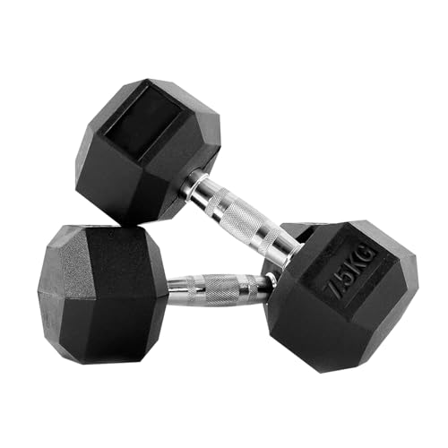 Image of hexa Dumbbell 7.5kg single Piece 7.5kg x 2 Piece Exercise Dumbbells Rubber Coated professional dumbells Home Gym Kit Dumble (pack of 2) 15 kg weight, Black