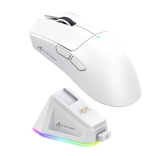 Image of Attack Shark X11 Wireless Gaming Mouse with PAW3311 Sensor, 22000 DPI, Tri-Mode Connectivity, RGB Lighting, and Magnetic Fast Charging Dock- Lightweight and Durable Design (White)