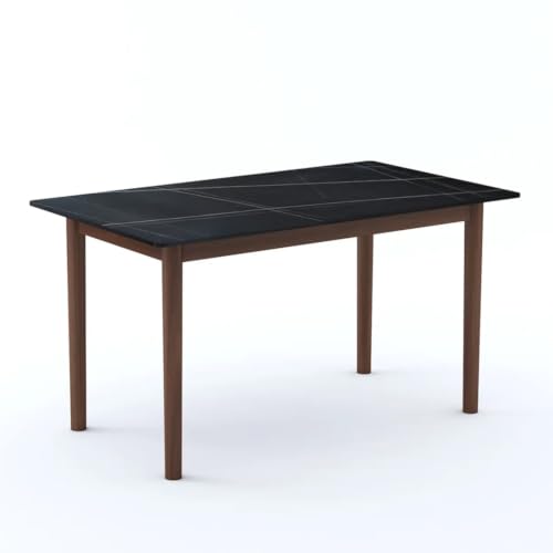Image of Nebula Six Seater Faux Marble Dining Set | 15mm Sintered Stone Dining Table | Upholstered Metal Chairs | Solid Wooden Frame |Galaxy Black (DIY Assembly)