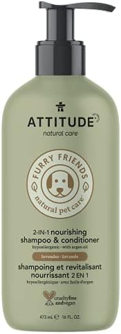 ATTITUDE 2-in-1 Nourishing Shampoo & Conditioner for Cat & Dog, Plant- and Mineral-Based Ingredients, Hypoallergenic, Vegan and Cruelty-Free, Lavender & Argan Oil, 473 mL 81140