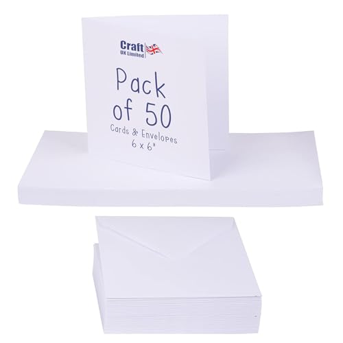 Image of Craft UK 50 White Cards & Envelopes 6 x 6, Card, 60 x 91 x 3.81 cm