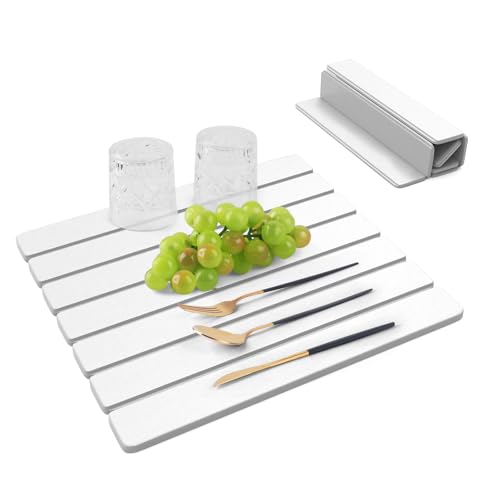 Stone Drying Matt Kitchen Counter, 16x12 Quick Dry Stone Dish Drying Mat Absorbent Diatomaceous Earth Dish Mat, Foldable Dishes Pad for Drying Cups Utensils Bottles Kitchen RV Dorm Room Essentials