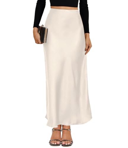 VividMosaic 2025 Satin High Waisted Maxi Skirt Silk A-Line Spring