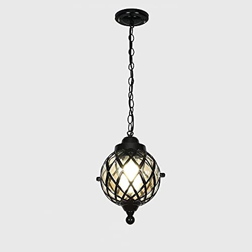 European Style Vintage Glass Lantern Chandeliers Ball Outdoor Lamp Balcony Grape Waterproof Aluminum Garden Hanging Lamp E27 Grape Trellis Gallery Pavilion Suspension Light/Black/25 * 1