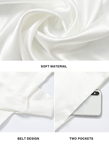 Kniffi Kimono Robes For Women Long Satin Robe Lightweight Silk Bathrobe Pure Bridesmaid Wedding Party Dressing Gown White L #TOP4