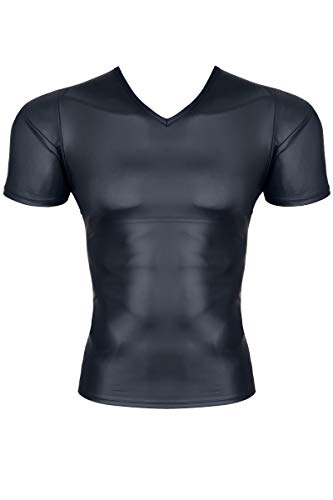 Herren Dessous T-Shirt schwarz Männer Wetlook Shirt dehnbar Kurzarm S Cover