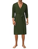 Ekouaer Men's Lightweight Kimono Spa Robe Knit Bathrobe Soft Sleepwear 3/4 Sleeve Loungewear with Pockets S-XXL