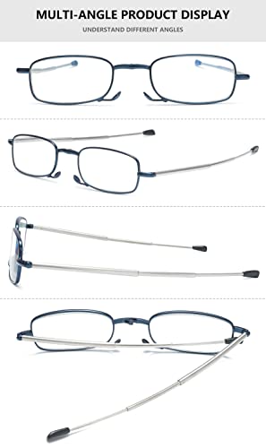 Lanomi Portable Reading Glasses Metal Lightweight Folding Blue Light Blocking Glasses Reader Eyeglasses 1.0 1.25 1.5 1.75 2.0 2.25 2.5 2.75 3.0 with Case for Men Women Blue 1.75 - Image 3