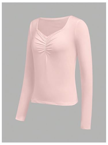 COZYEASE Girl's Long Sleeve V Neck T-Shirt Ruched Soft Basic Fitted Shirt Pack of 44