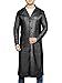 Jild Vintage Classic Leather Trench Coat Men - Full Length Duster Overcoat Lambskin Leather Long Coats for Men (LCM-Blk-L)