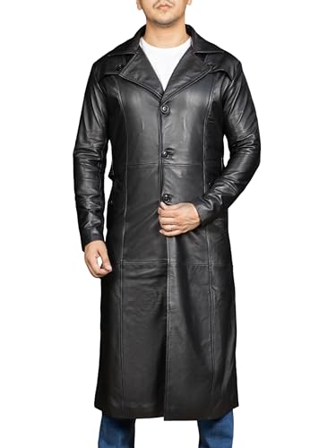 Jild Vintage Classic Leather Trench Coat Men - Full Length Duster Overcoat Lambskin Leather Long Coats for Men2