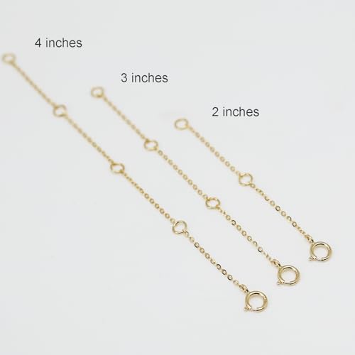 Image of 14K Solid Gold Necklace Extender Real Bracelet Extender 2 3 4 Inch Durable Adjustable Chain Gold Anklets Extension for Women 2 inch 3 inch 4 inch (14K Yellow Gold-3 IN)
