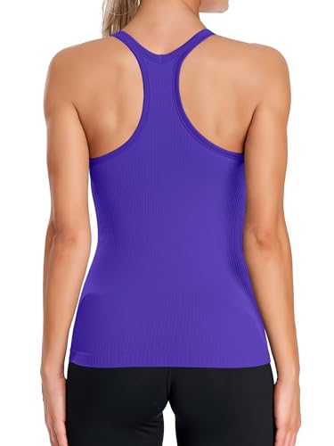 Image of ATTRACO Ribflex Ribbed Workout Tank Tops for Women with Built in Bra Racerback Scoop Neck Athletic Top