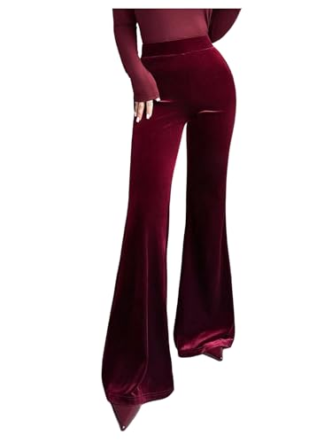 SHENHE Women's Velvet Bell Bottom Pants High Waisted Dressy Business Work Evening Flare Pants...