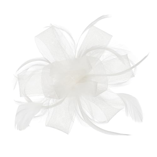 Women Fascinator Wedding Hat Ladies Feathers Flower Mesh Ribbons Tea Party Church Hair Clip Bride Wedding Guest Headband Elegant Fancy Races Prom Hair Accessories (UK Alpha One Size white)