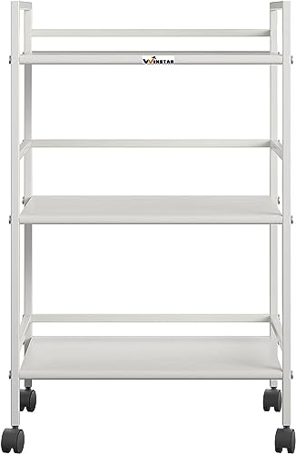 Image of WINSTAR Metal Rolling Trolley with Lockable Wheels | Heavy Duty Multifunctional Metal Frame Cart | Ideal for Home, Kitchen, Bathroom and Office Storage | (White, 3-Tier)