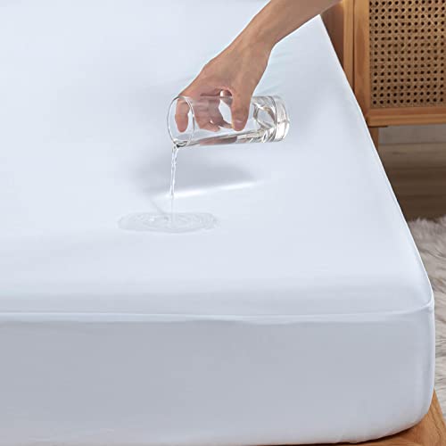 Image of Kingnex Waterproof Split King Mattress Protector for Adjustable Bed Fitted Sheet Style Mattress Cover with Enhanced Elastic Skirt