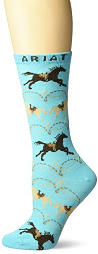 Ariat Women's Running Horses Scroll Mid-Calf Novelty Sock, Blue, One Size