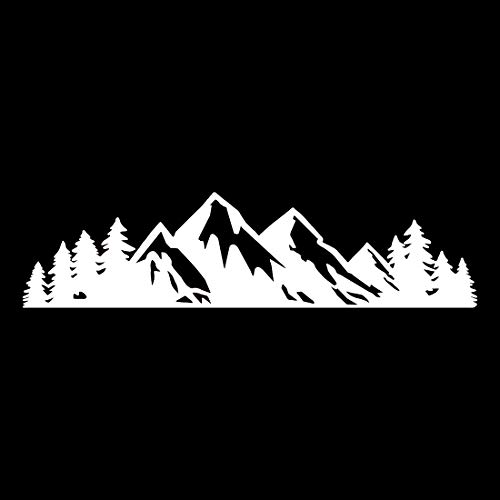 Image of Mountain Tree Forest Vinyl Decal for Car (White) (Set of 2) RV Camper Waterproof Small Mountain Car for Bumper Door Panel Car Decal Laptop Tuber Wall Window Phone Mug Accessory Decoration